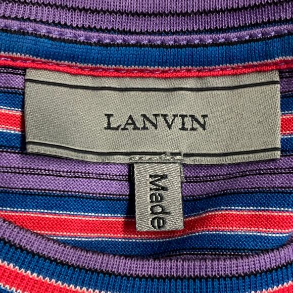 LANVIN Size M Red Blue Purple Stripe Cotton Crew Neck T-shirt - Picture 5 of 7